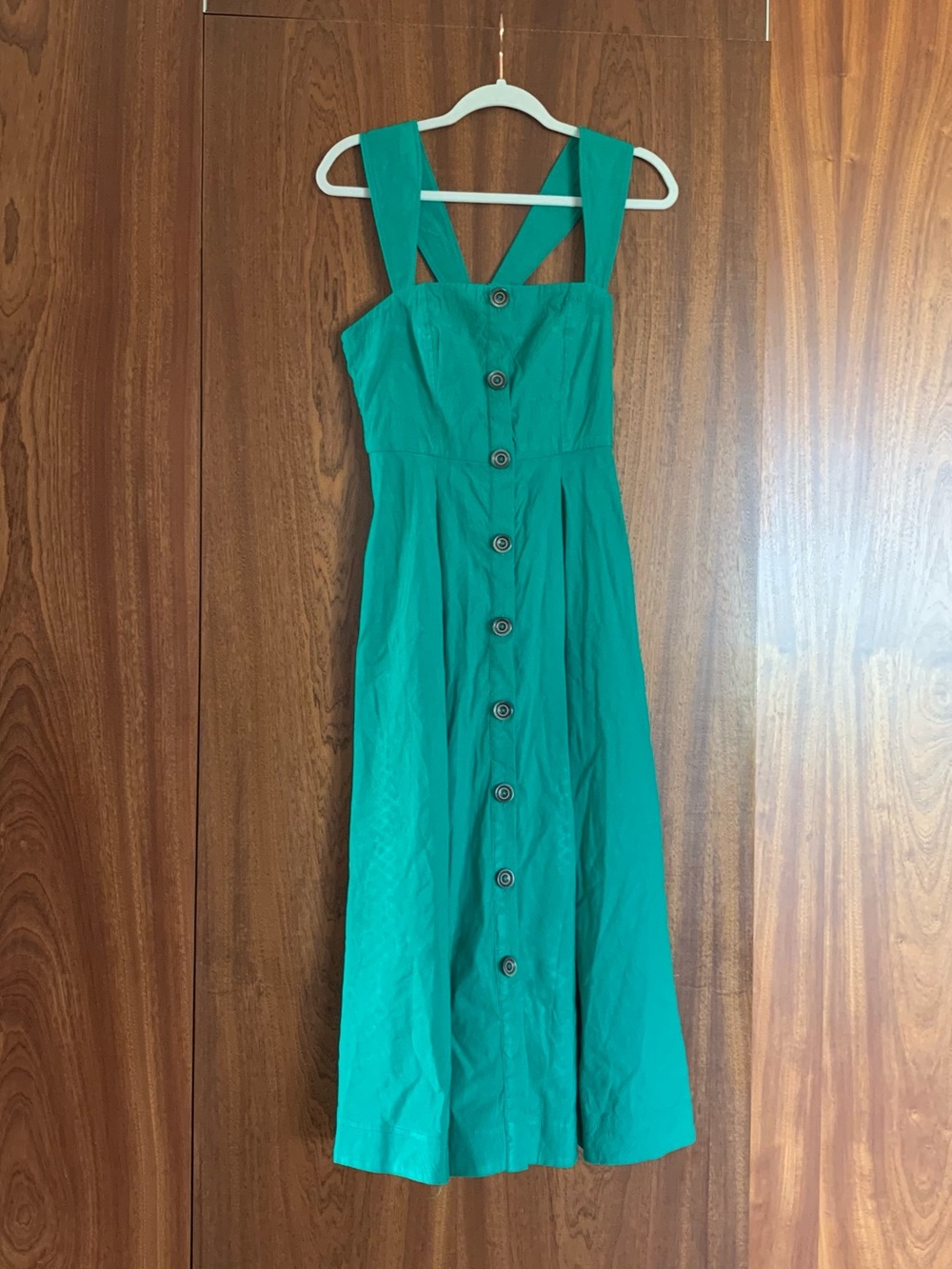 Maeve Green Square-Neck Button-Front Midi Dress - Picture 3 of 15